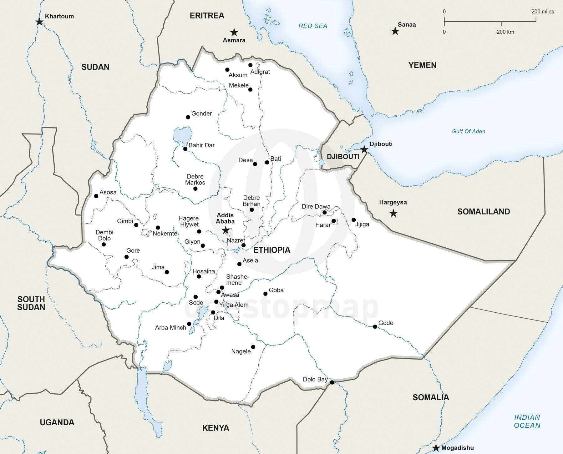 Vector Map of Ethiopia Political  One Stop Map