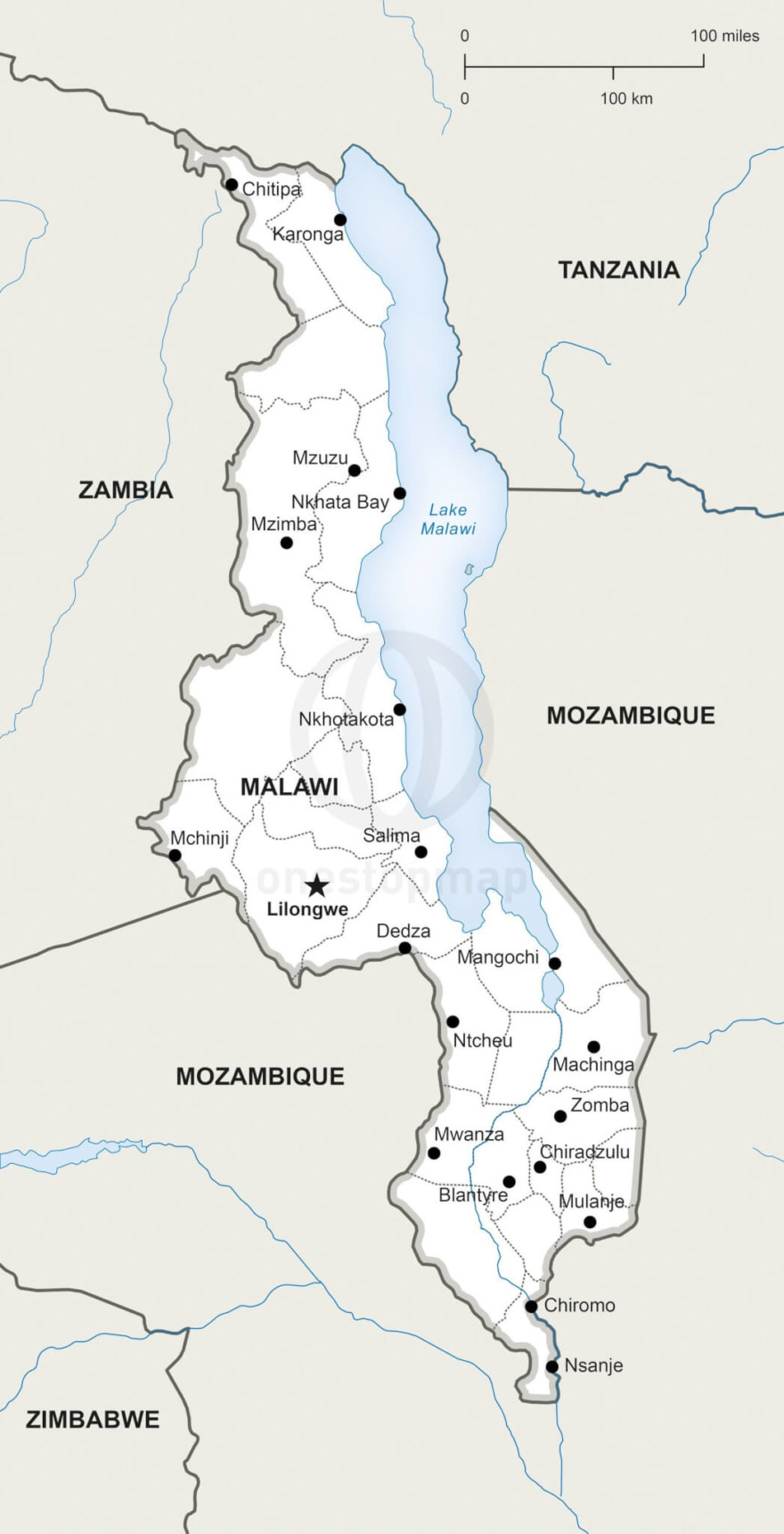 Free Vector Map of Malawi Outline | One Stop Map