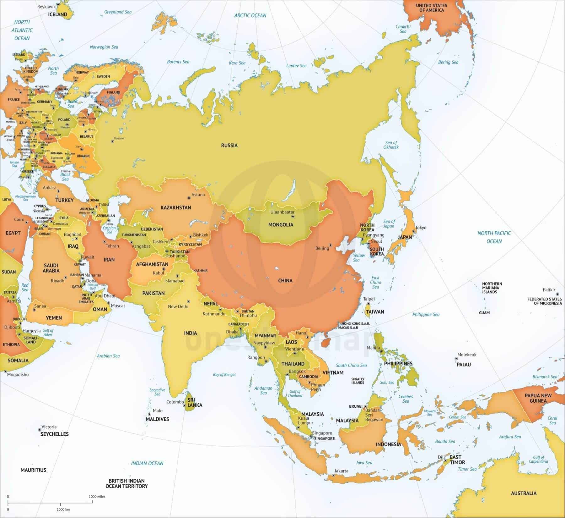 Vector Map of Asia Continent Political One Stop Map
