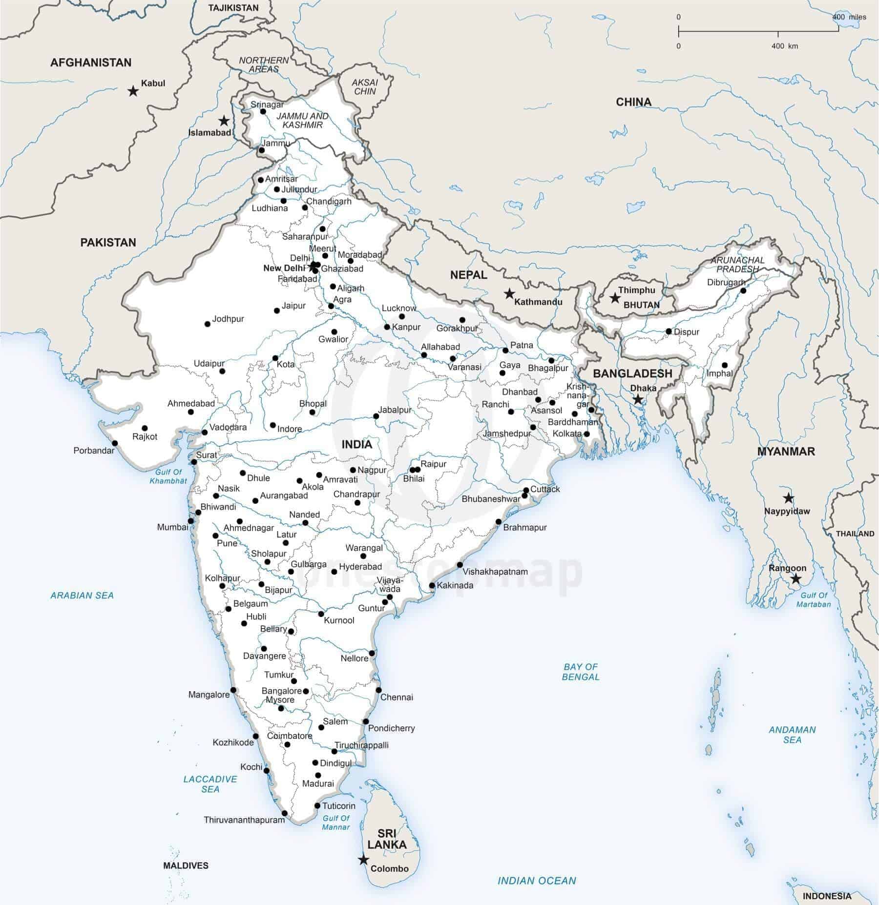 States And Capitals Map Of India