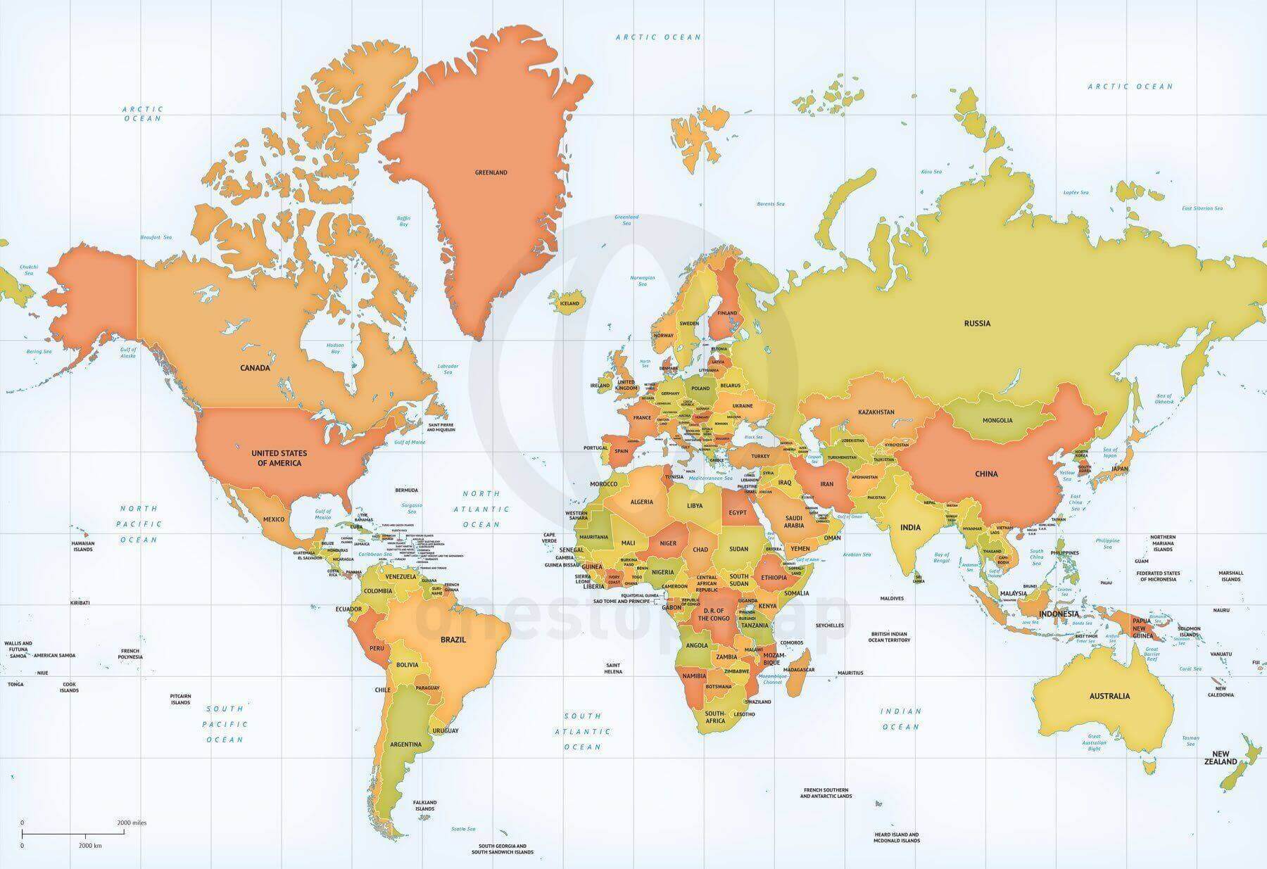  Maps / World Maps / Map of World political Mercator EuropeAfrica