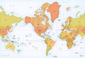 Map of World political Mercator America centered