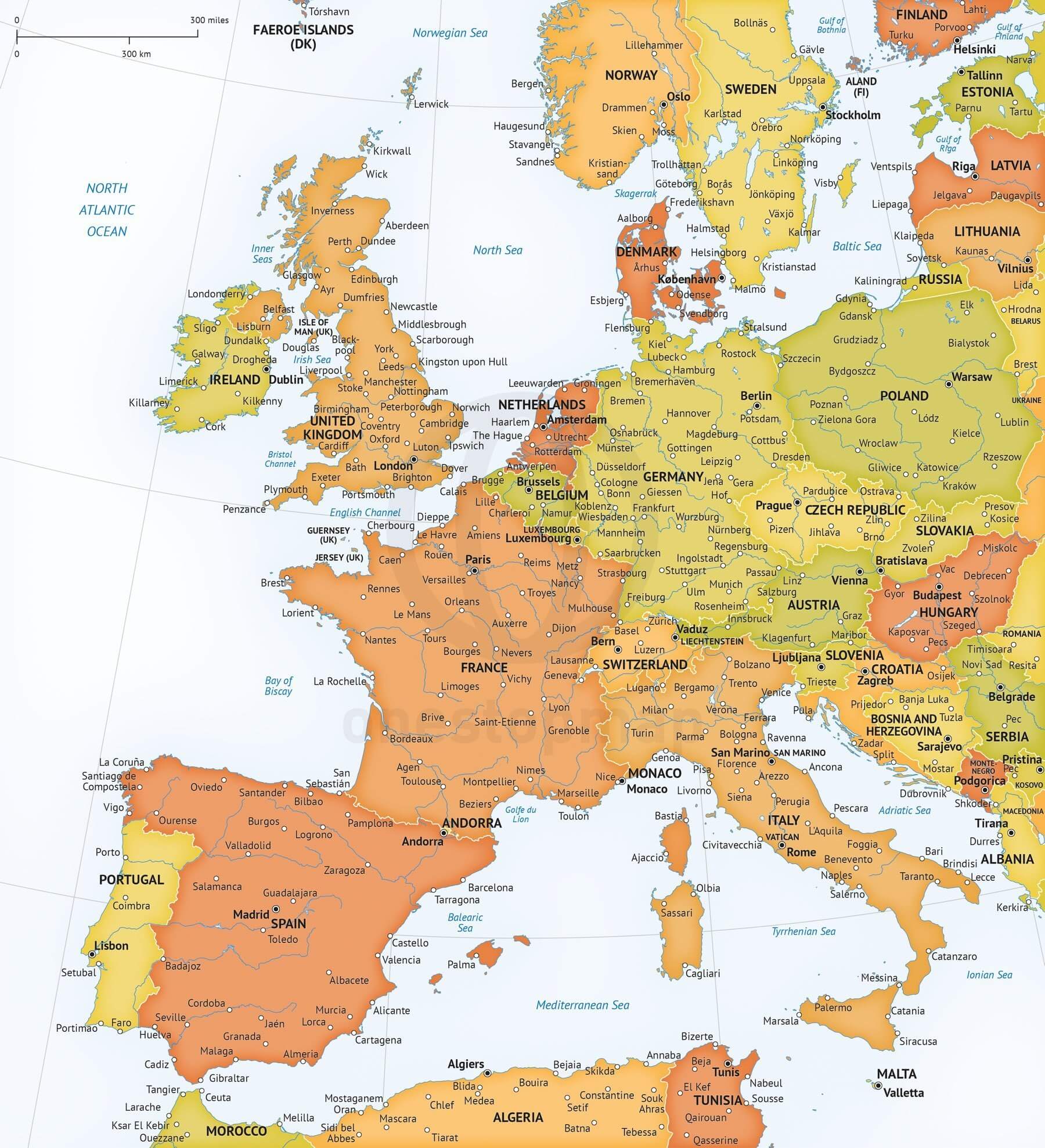 Vector Map  of Western  Europe  Political One Stop Map 