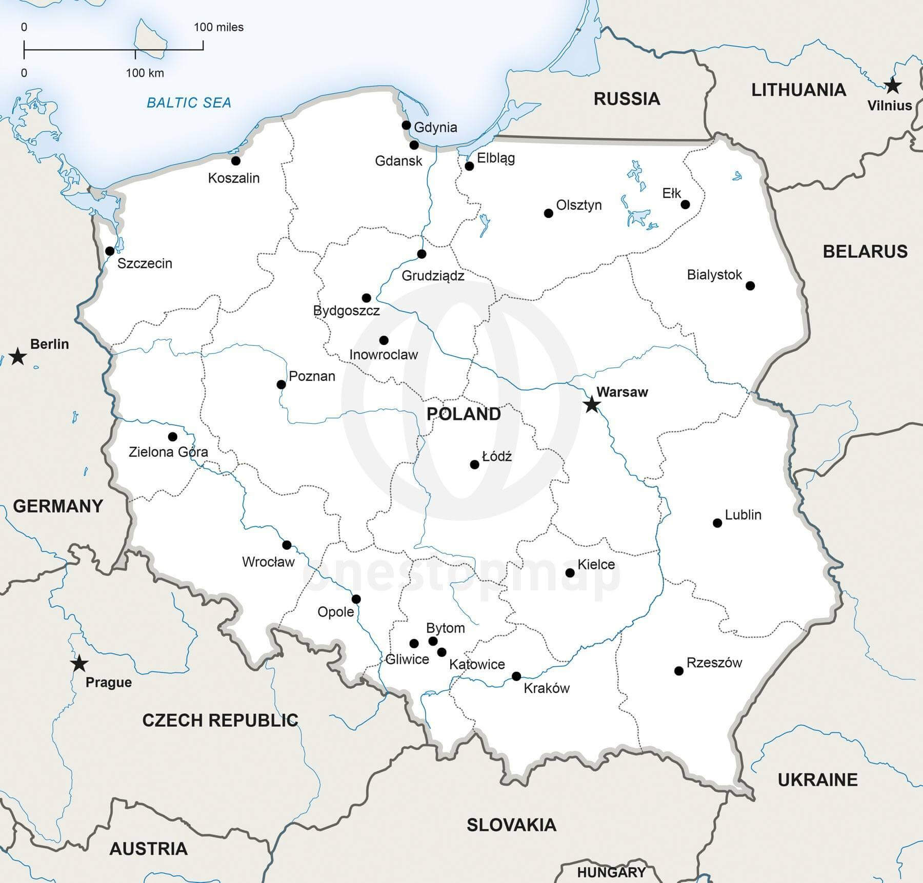 Vector Map Of Poland Political One Stop Map Vector Map Of Poland Political One Stop Map