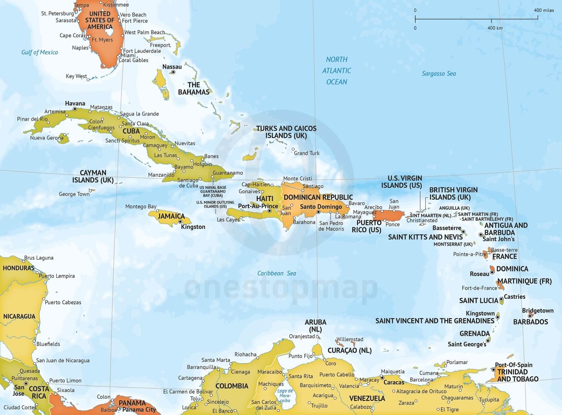 141 Map Caribbean Political Bathymetry 