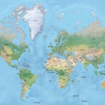 Map of World political shaded relief Mercator Europe-Africa centered