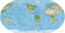 Map of World political shaded relief Robinson America centered