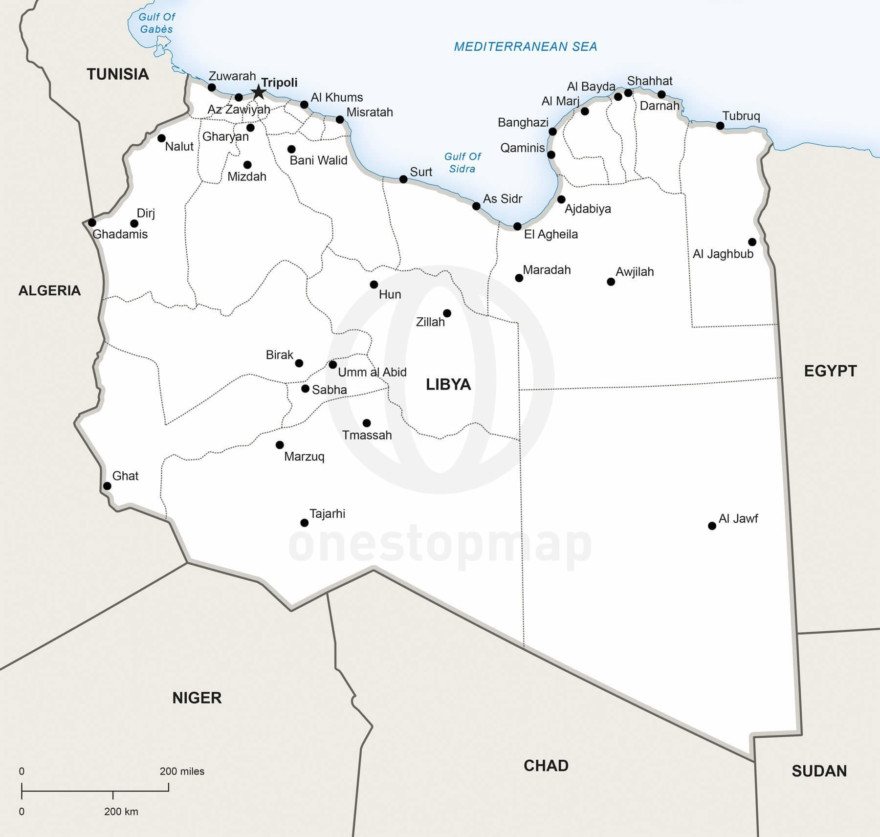 Vector Map Of Libya Political One Stop Map 192 Map Libya Political 880x837