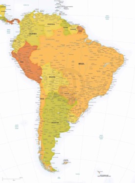 Vector map of South America political high detail