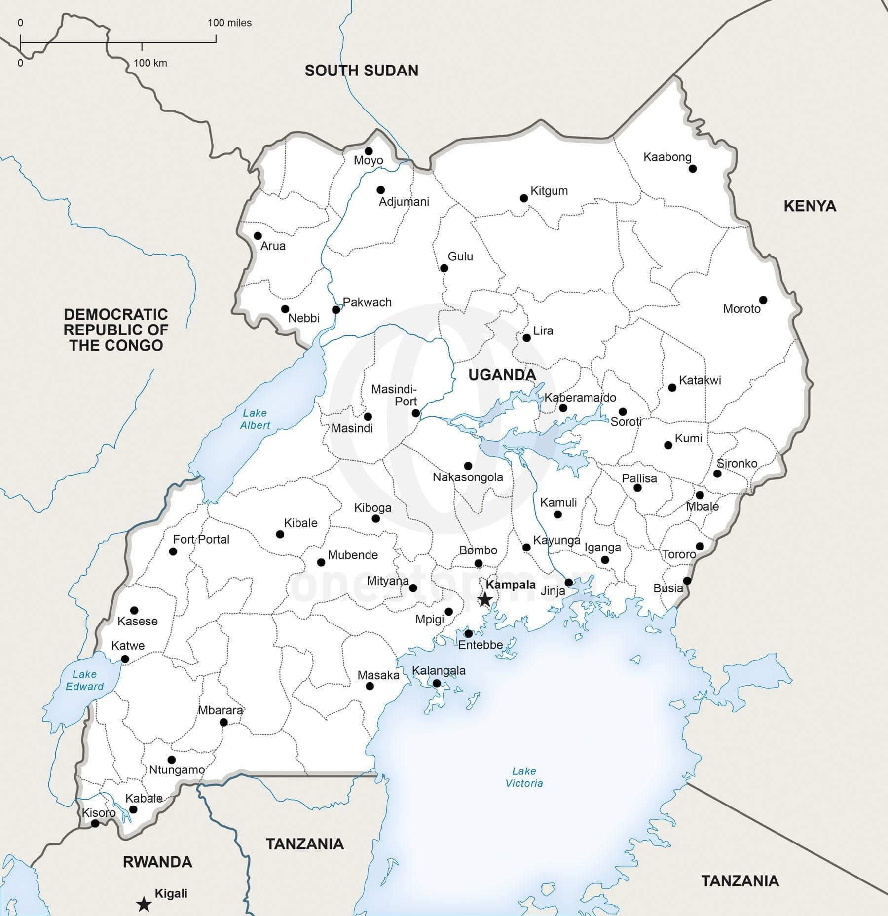 Vector Map of Uganda Political One Stop Map