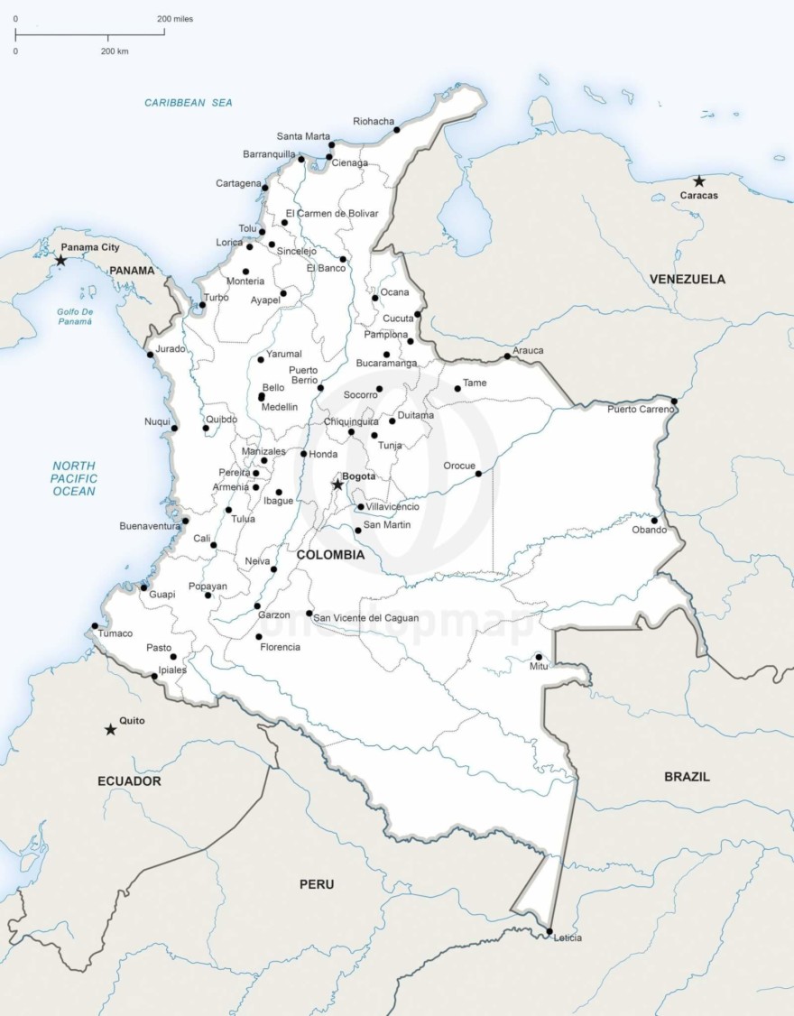 Free Vector Map of Colombia Outline | One Stop Map
