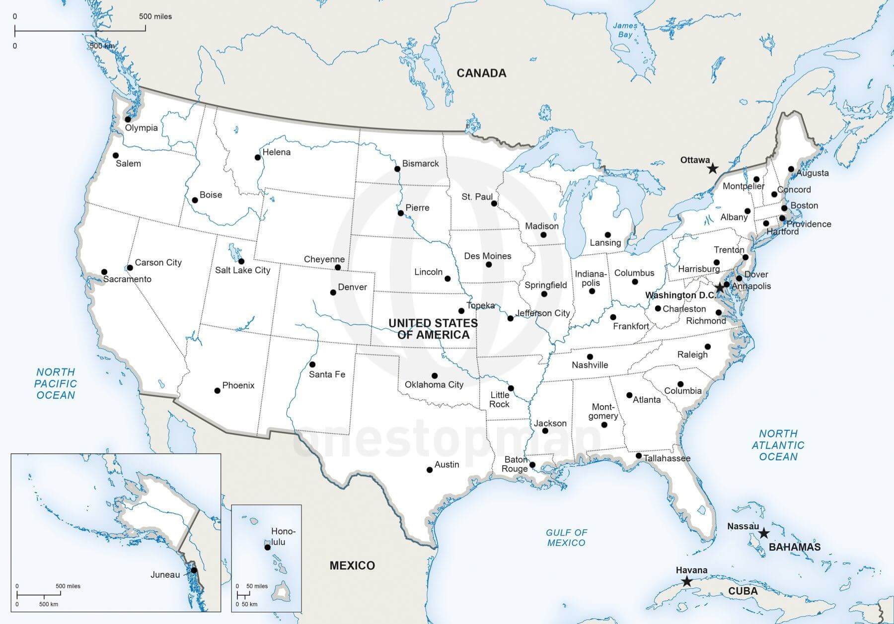 Map Of Usa Showing States And Major Cities