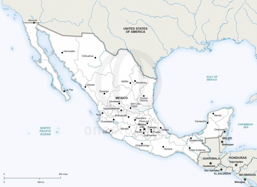Free Vector Map Of Mexico Outline One Stop Map 98 Map Mexico Political 880x642