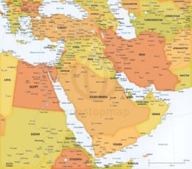 Map of Middle East political high detail