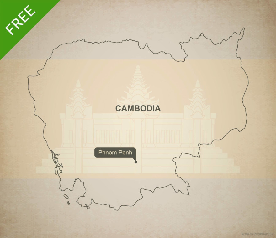Free Vector Map of Cambodia Outline | One Stop Map