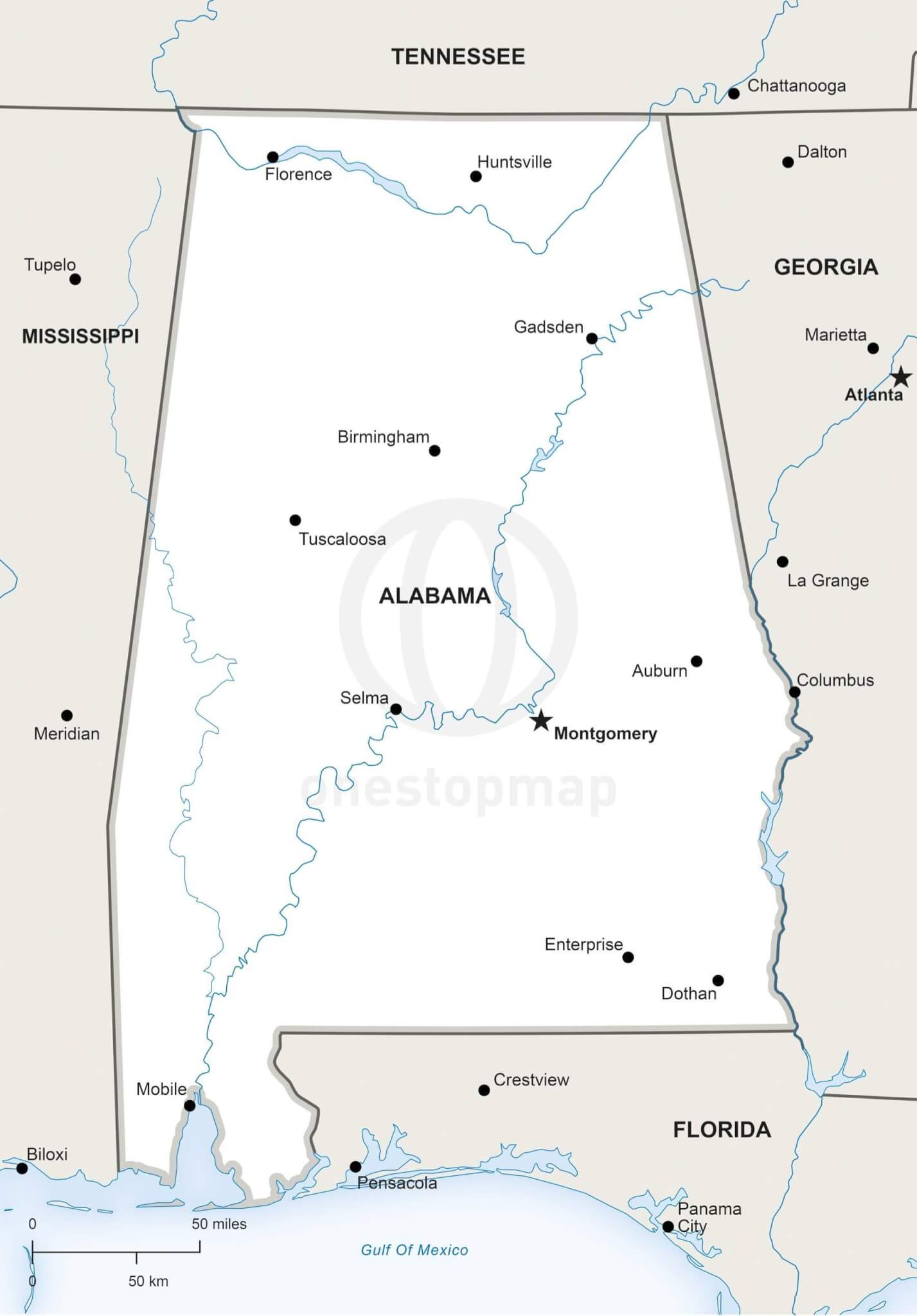 Vector Map of Alabama political One Stop Map