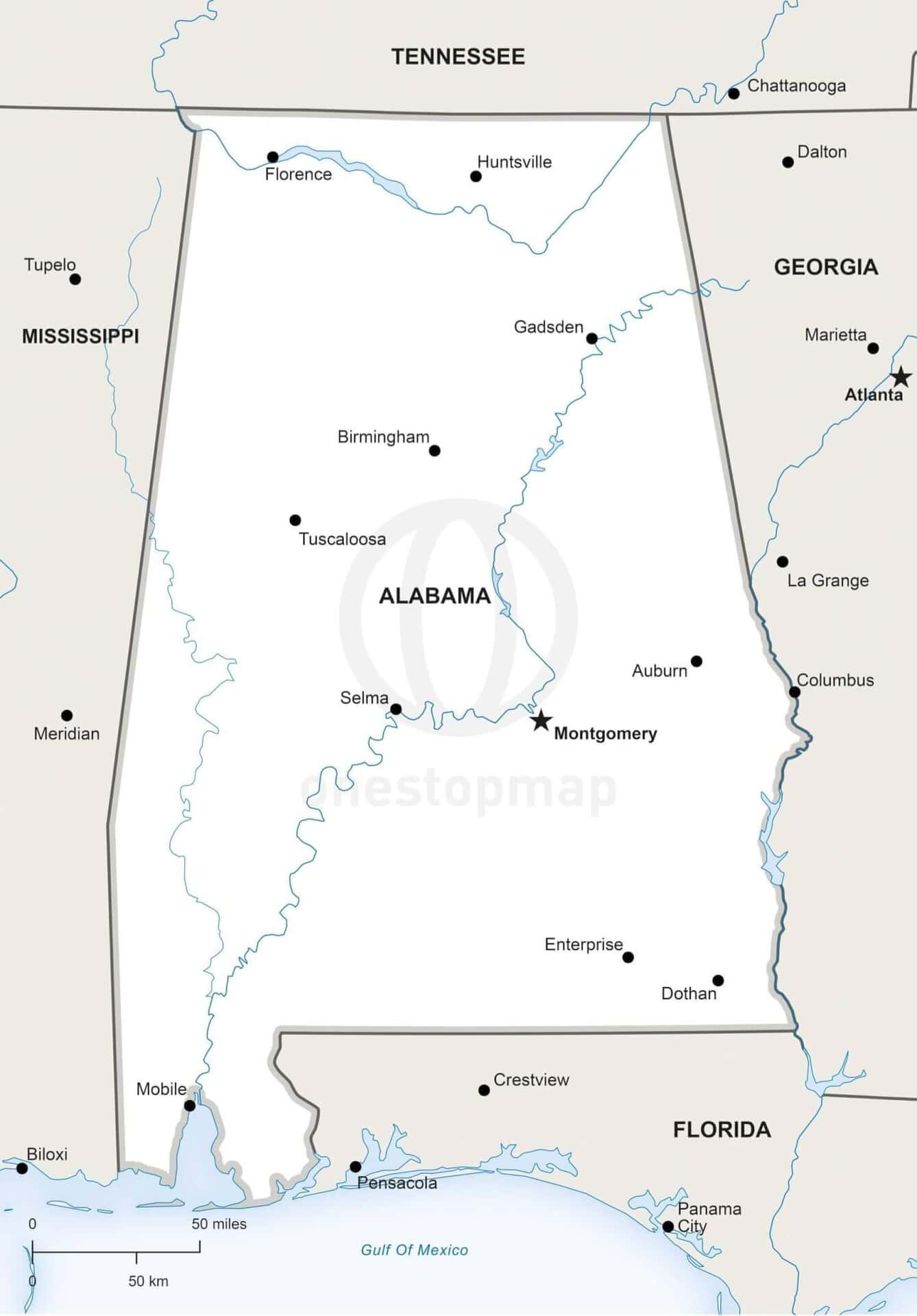 Vector Map Of Alabama Political One Stop Map