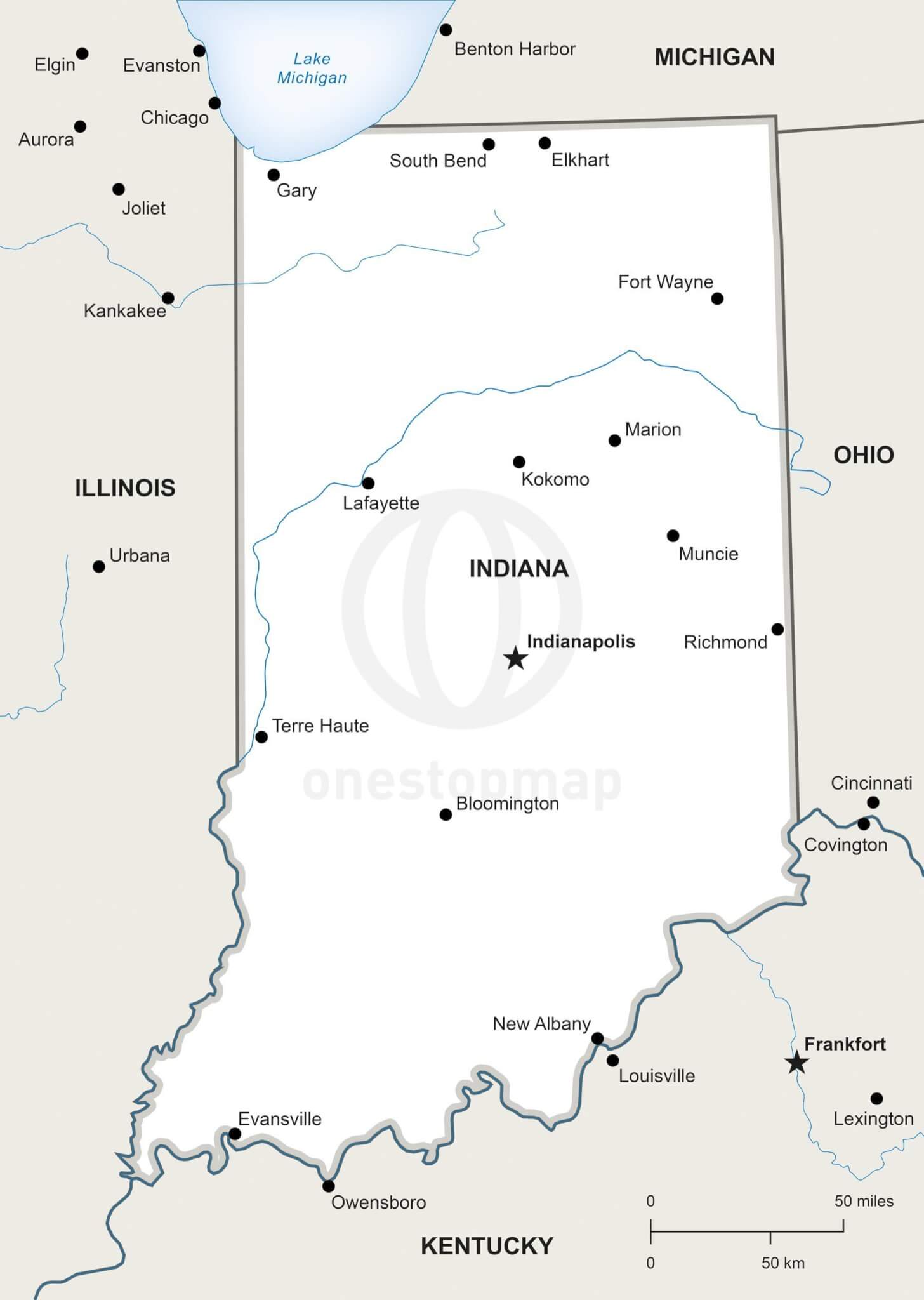 Vector Map of Indiana Political