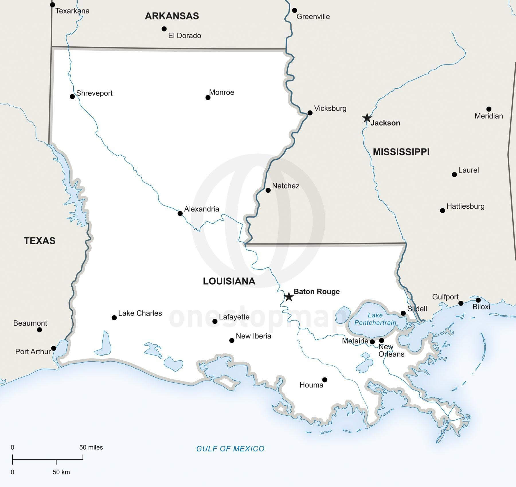 Vector Map of Louisiana political | One Stop Map