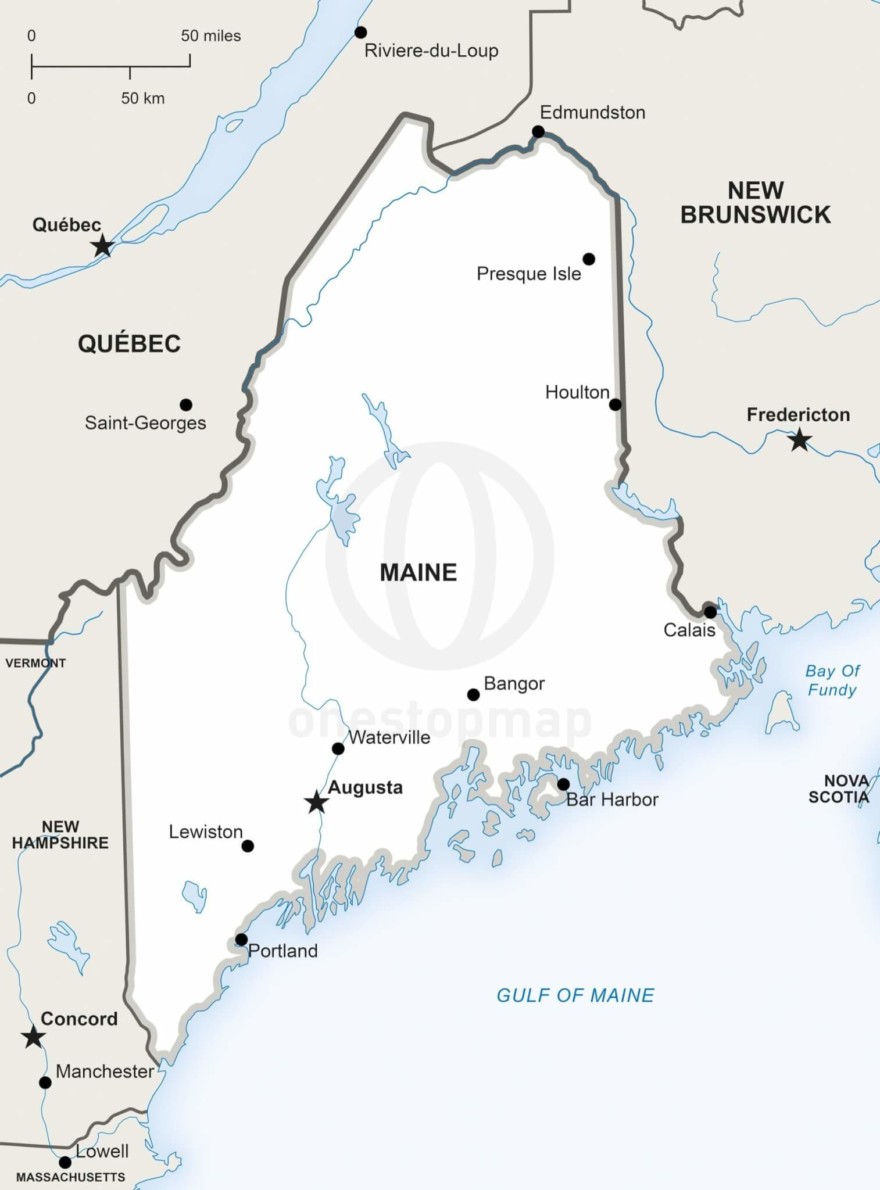 Me Line Map Free vector map of Maine outline | One Stop Map