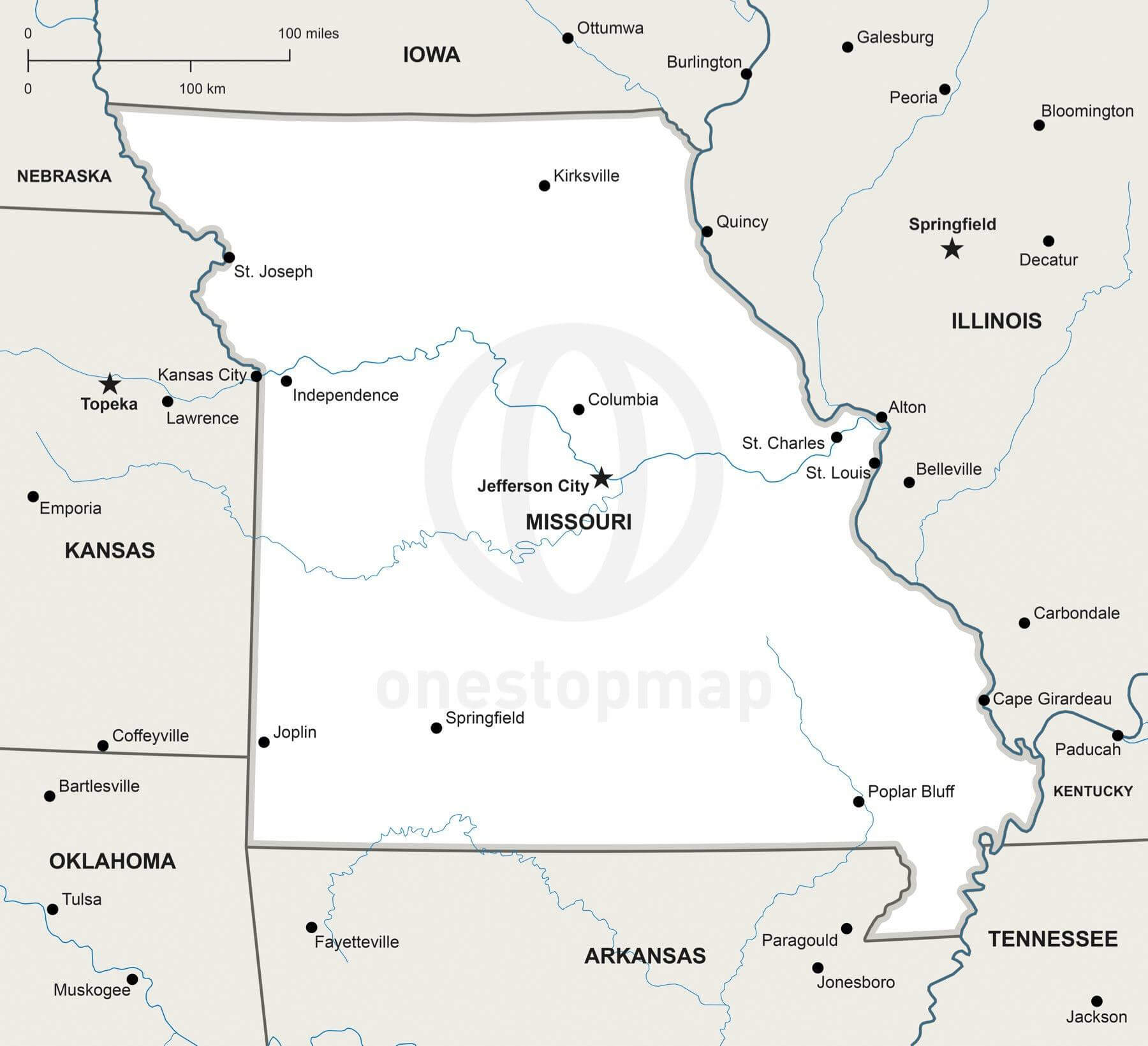 Vector Map of Missouri political | One Stop Map