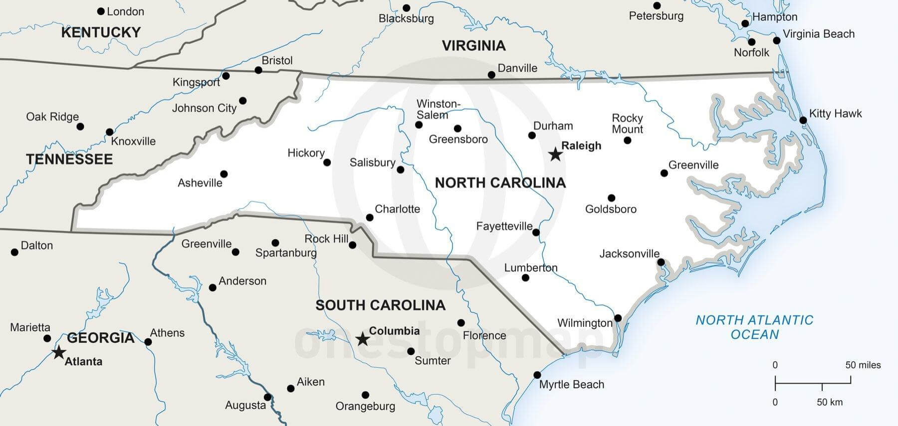 Vector Map of North Carolina political One Stop Map