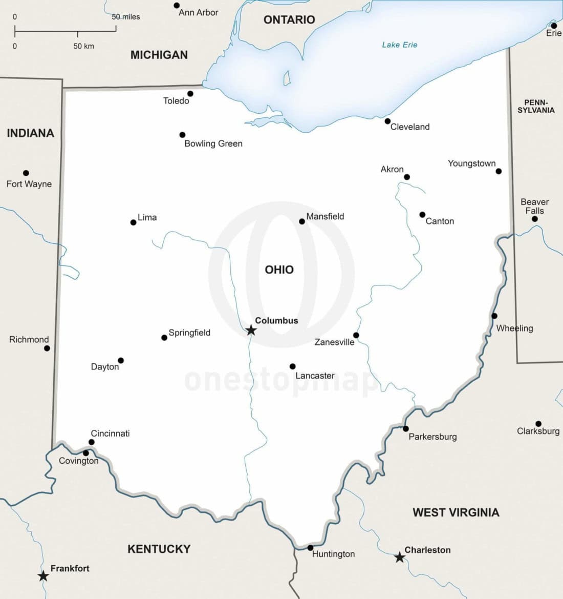 Vector Map of Ohio political | One Stop Map