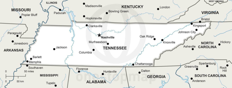 Free vector map of Tennessee outline - 360 Map Tennessee Political 880x337 