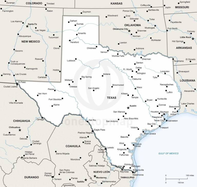 Vector map of Texas political