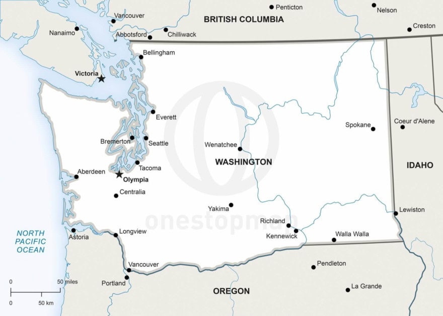 Free vector map of Washington outline | One Stop Map