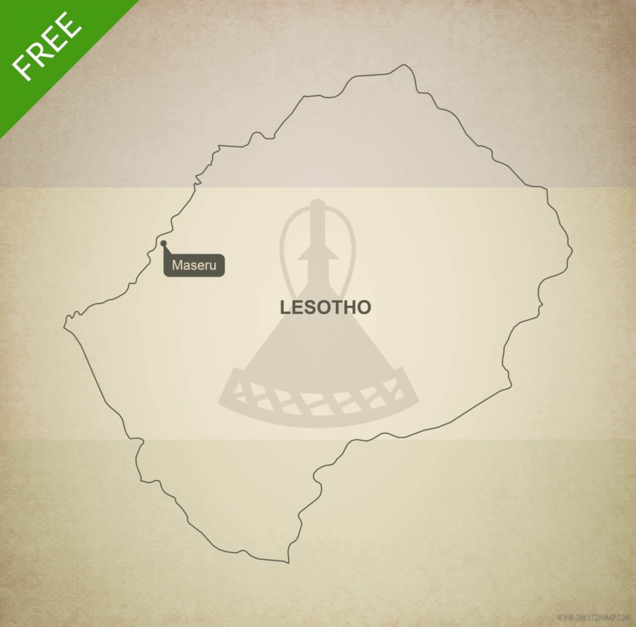 Vector Maps Of Lesotho One Stop Map 387 Map Onestopmap Lesotho Outline 900x888 