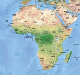 Vector map of Africa continent political with shaded relief