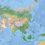 Vector map of Asia continent political with shaded relief