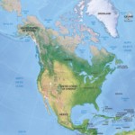 Vector map of North America continent political with shaded relief