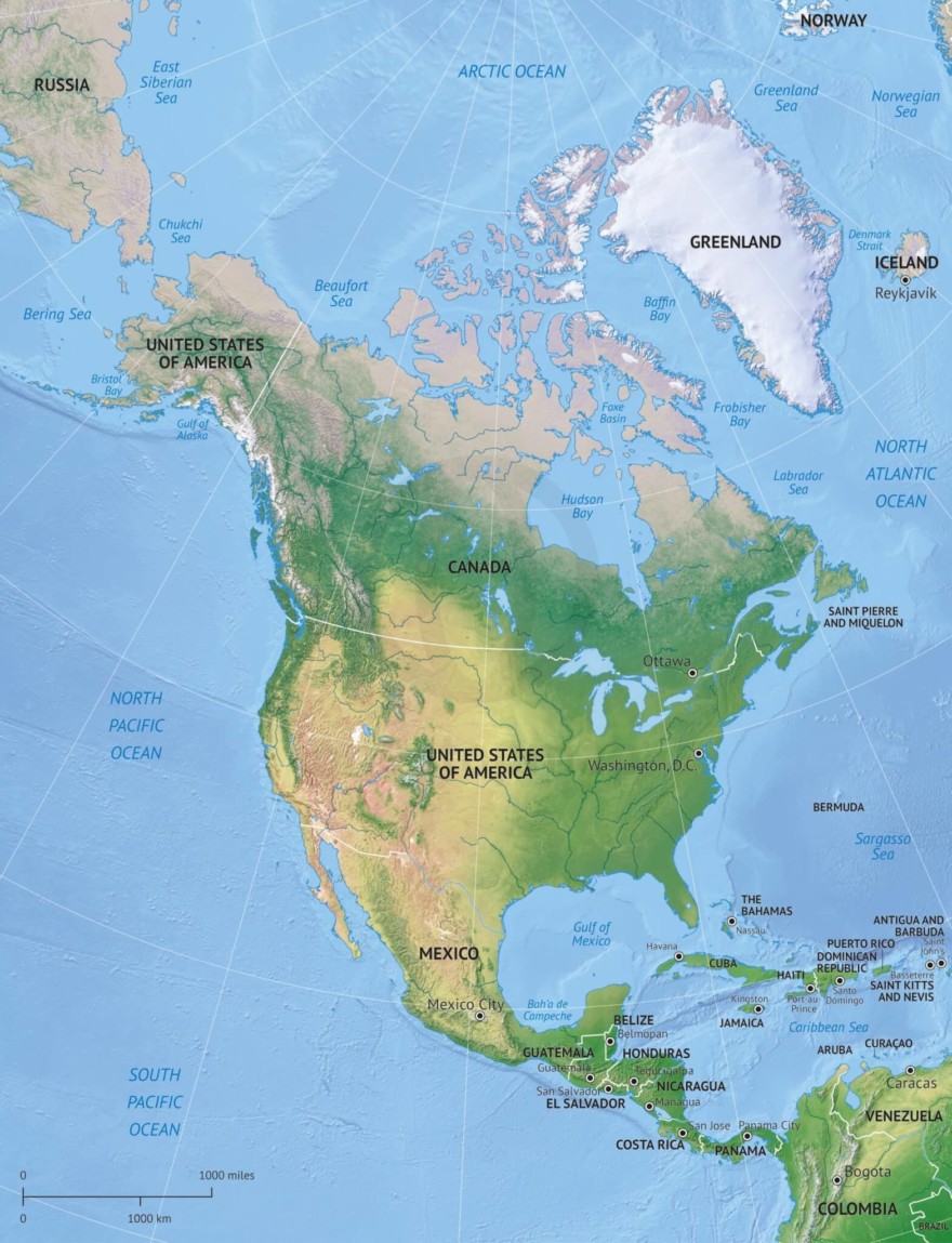 467 Map North America Continent Political Shaded Relief 880x1149 