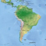 Vector map of South America continent political with shaded relief