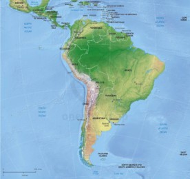 Vector map of South America continent political with shaded relief