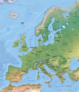 Vector map of Europe political with shaded relief