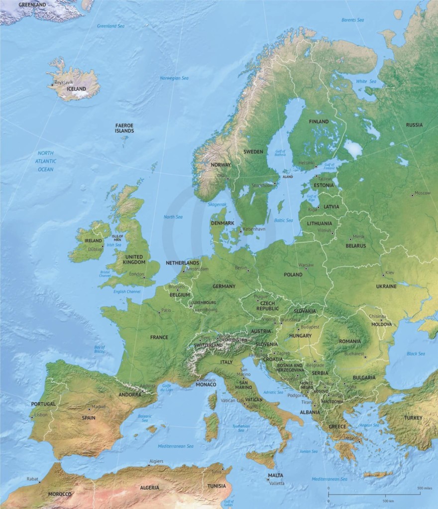 Vector Map Europe shaded relief | One Stop Map