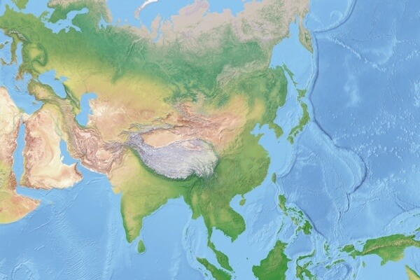 Shaded relief of Asia
