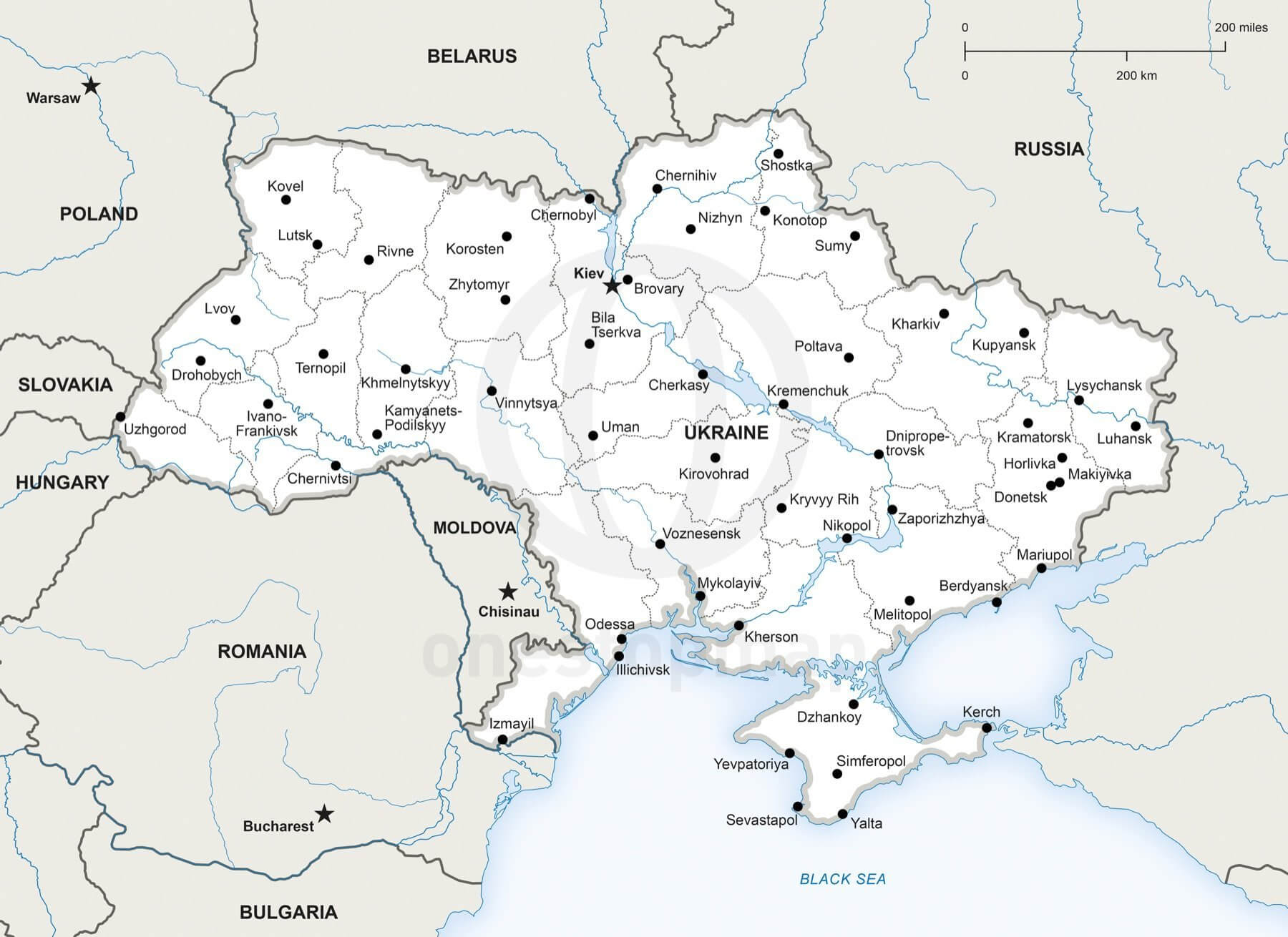 Vector Map of Ukraine political One Stop Map