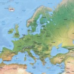 Vector map of Europe continent political with shaded relief