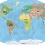 Vector map of world continents with shaded relief