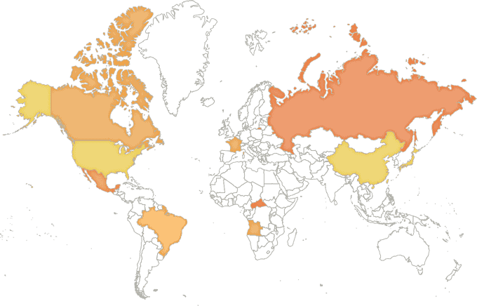 Our free vector world map, edited with the colors from our map style Lucid