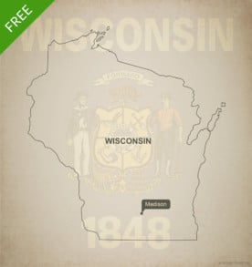 Free blank outline map of the U.S. state of Wisconsin