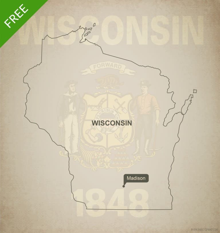 Free blank outline map of the U.S. state of Wisconsin