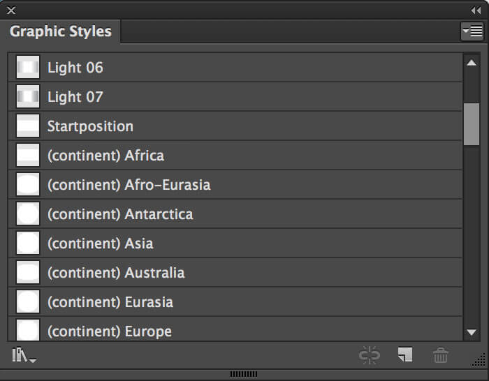 The Graphic Styles palette contains several styles to control the rotation and lightning of the globe