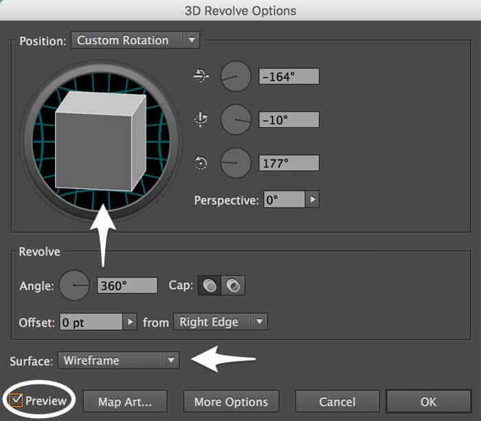 The 3D Revolve Options dialog box