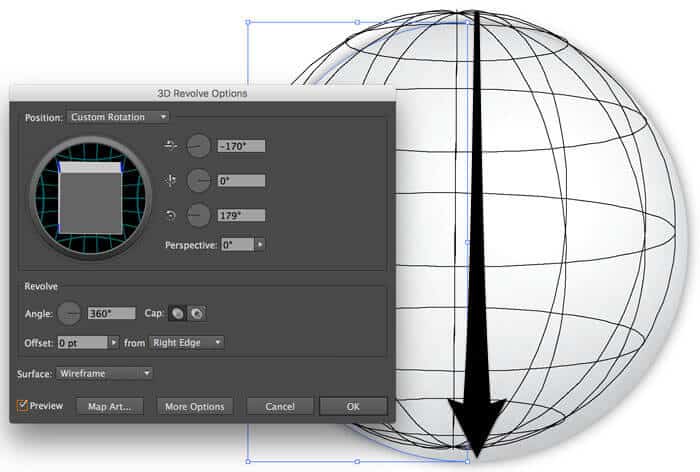 Hover over the cube and drag it in your desired direction in the 3D Revolve Options dialog box