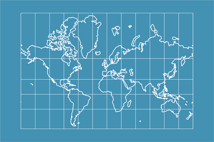 Example world map in Mercator projection